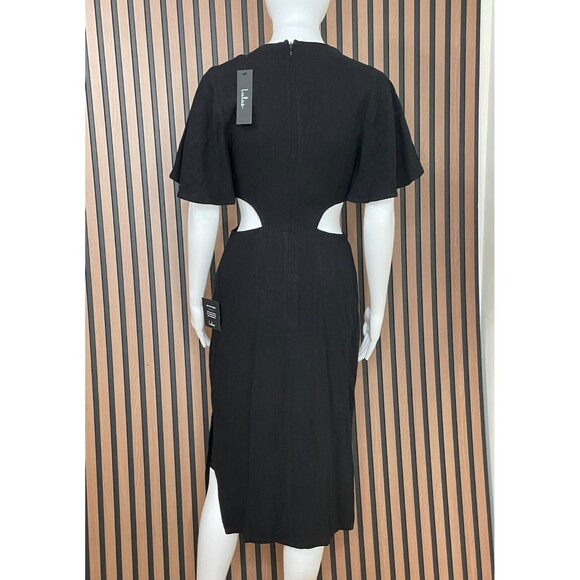 Lulus Summer Journey Women's Dress Midi Sheath TieFront Cutout Side Slit S Black - Picture 2 of 11